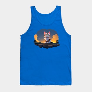 Adorable Cat Lounging Against the Scenic View Tank Top